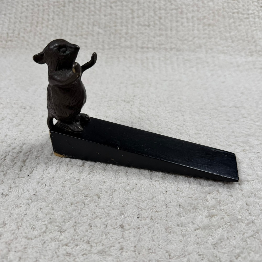 Vintage Cast Metal Mouse Doorstop Standing Figurine Black Wedge Heavy Duty Decor - Picture 3 of 5